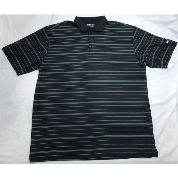 Men's Black/White Striped Nike Golf - Fit Dry Collar Shirt - Large - Picture 1 of 4